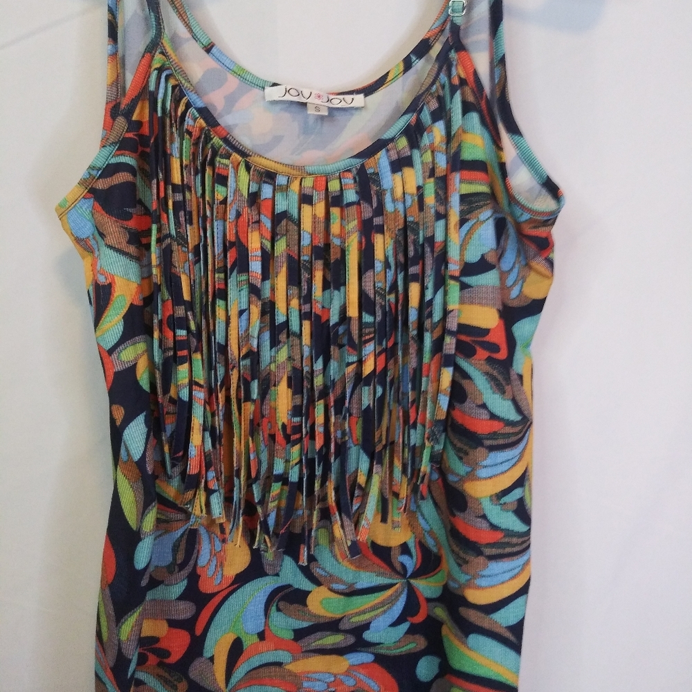 joy joy Sz Small Camo Tank Top Hippie Boho Fringe
